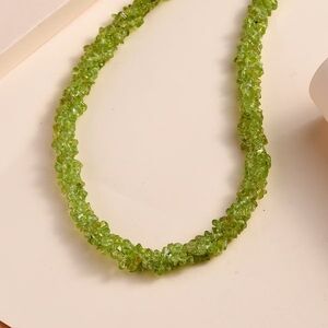 Peridot Chips Beaded Necklace Sterling Silver 18 Inches